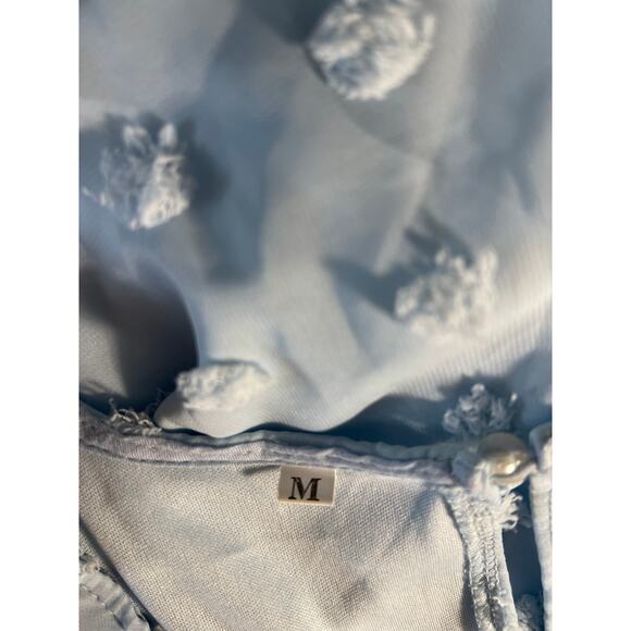 Light Blue Floral Textured Wrap Romper - Picture 3 of 5